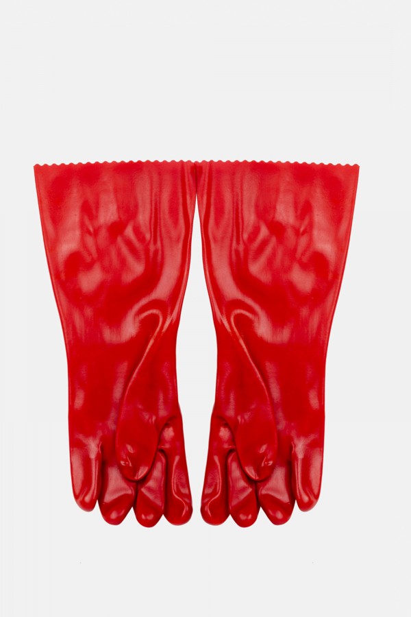 Red Anti Chemical Gloves PVC Dipped with Oil,Grease and chemical Resistant 40 cm